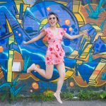 pink floral romper asos Forever 21 ballet flats Kate Spade emerson place emi black graffiti mural 4