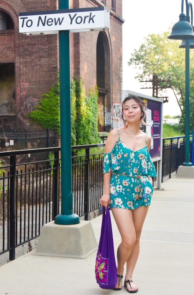 Yonkers train station platform New York City travel Forever 21 floral romper Crocs Isabella T-strap