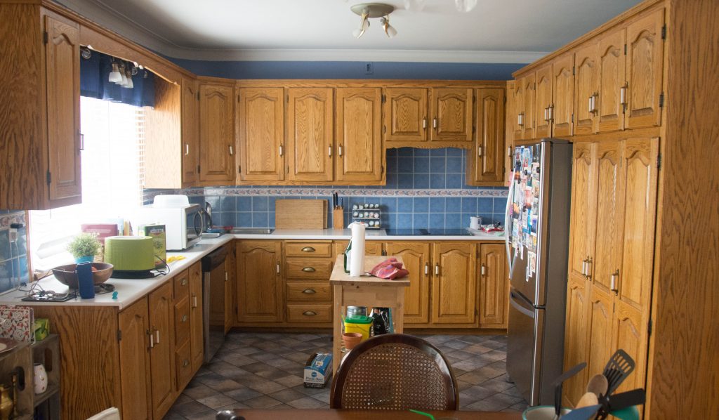 orange oak cabinets before