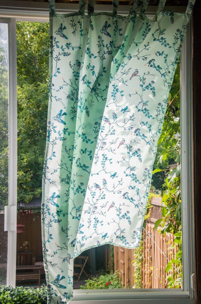 after Funky Monkey Fabrics Vie de Boheme sunrise cotton print DIY tab curtain Montreal lifestyle blog 3