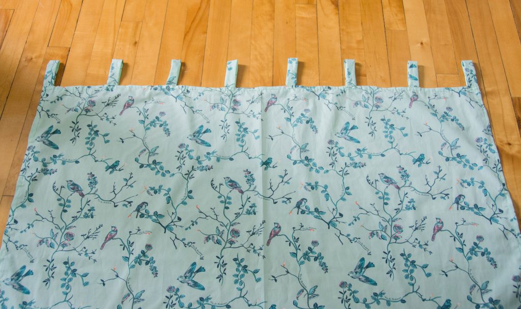 finished curtain Funky Monkey Fabrics Vie de Boheme sunrise cotton print DIY tab curtain Montreal lifestyle blog 1