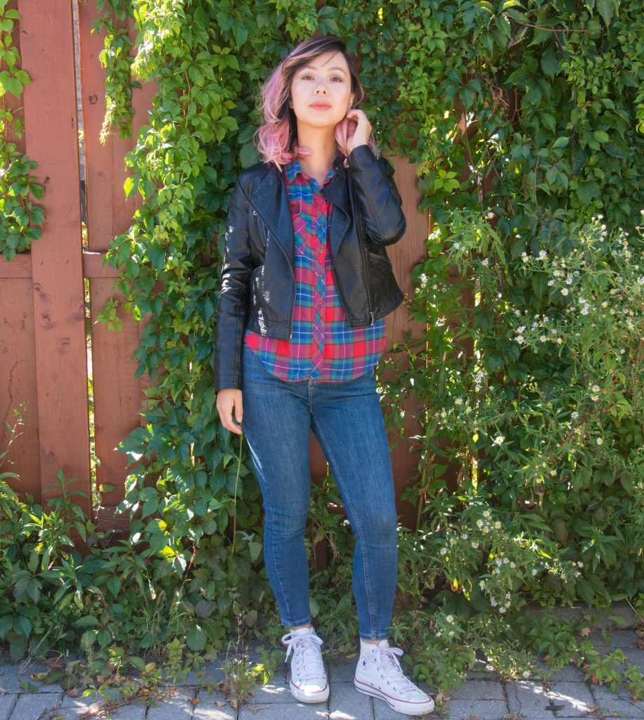 fall fashion plaid shirt leather jacket Montreal fashion beauty lifestyle blog 2