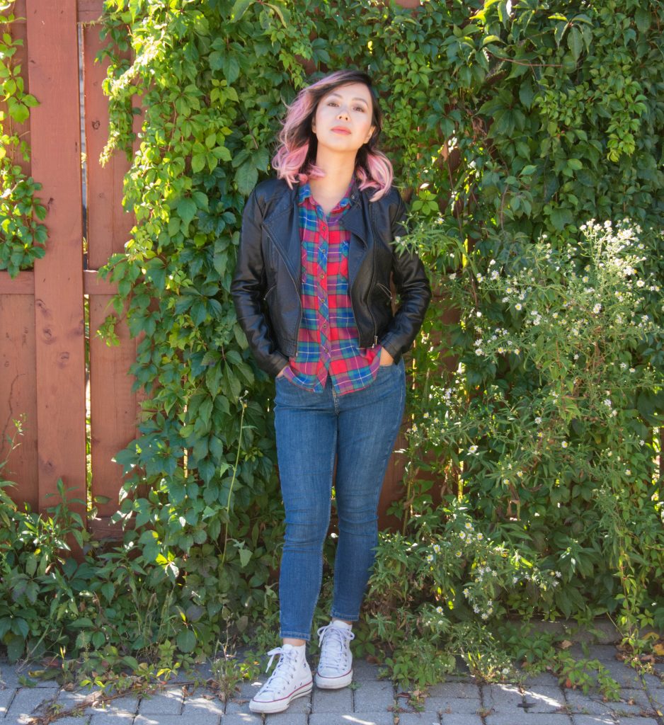 fall fashion plaid shirt leather jacket Montreal fashion beauty lifestyle blog 3