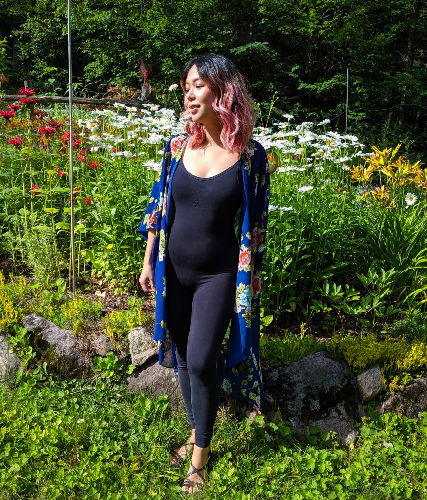 unitard floral kimono mom outfit Montreal fashion beauty lifestyle blog